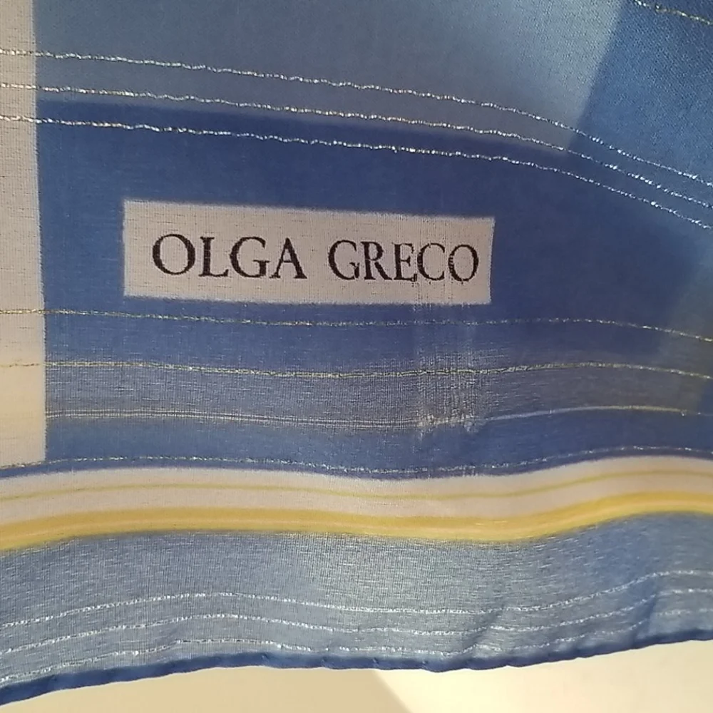 Olga Greco Blue Yellow Metallic Geometric Scarf